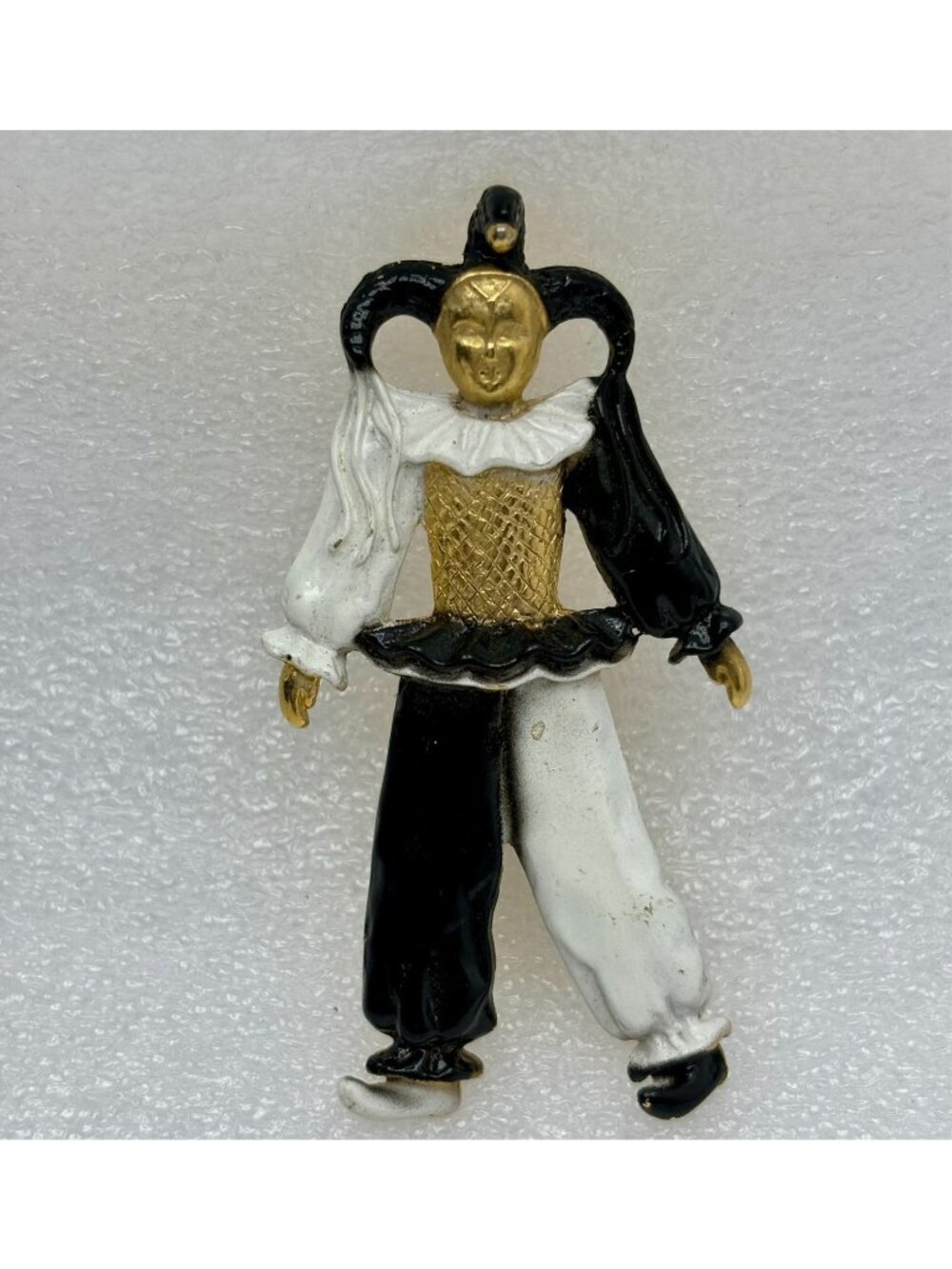 AJC Court Jester In Harlequin Costume Enamel Metal Brooch Pin-RARE